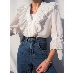 Katharina Vintage Blouse 3/4 Sleeve XL Lace Collar